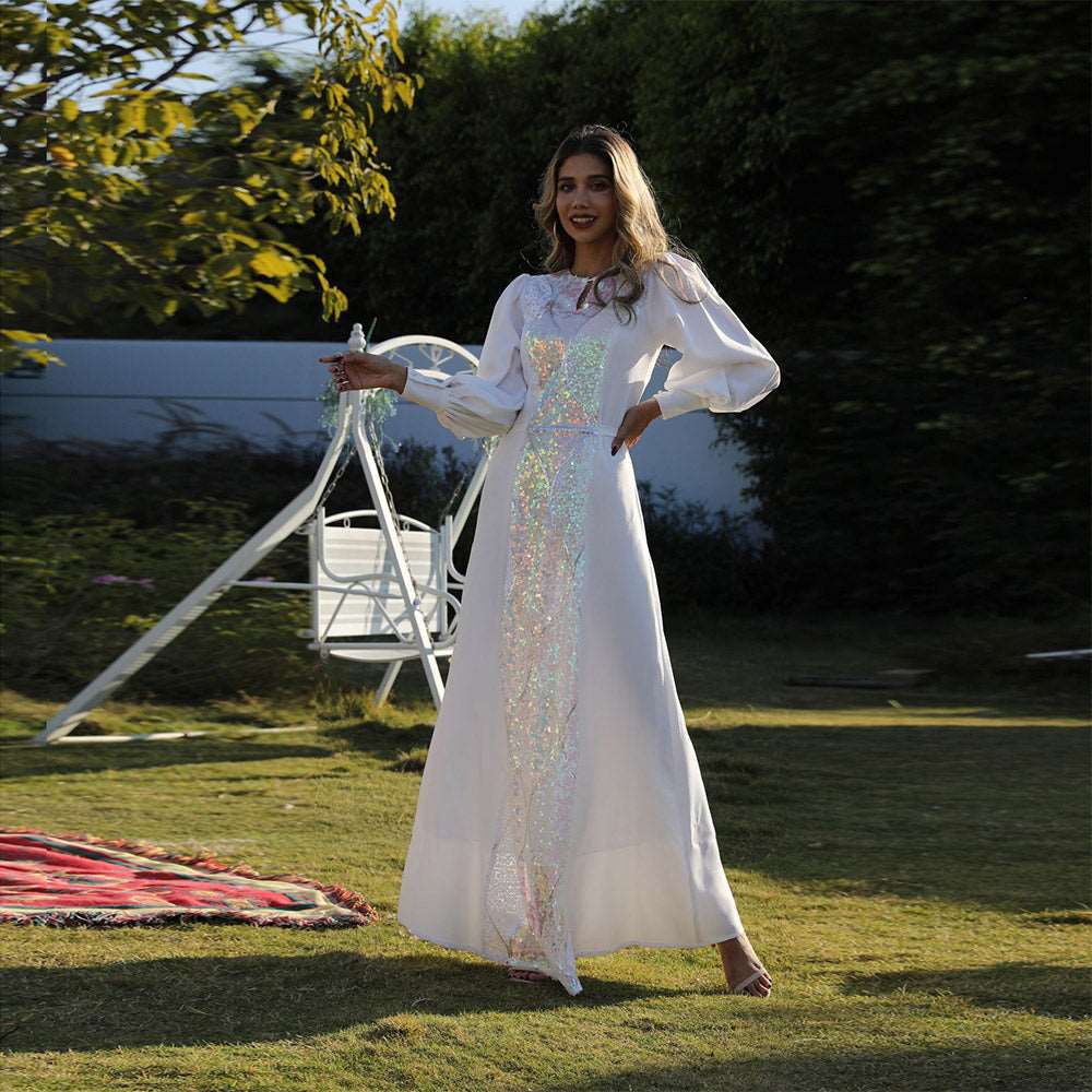 جلابية تصميم فستان ابيض جلابية تصميم فستان ابيض