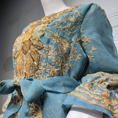 جلابية تطريز ذهبي مع حزام - Lagonna | لاقونا جلابية تطريز ذهبي مع حزام - Lagonna | لاقونا