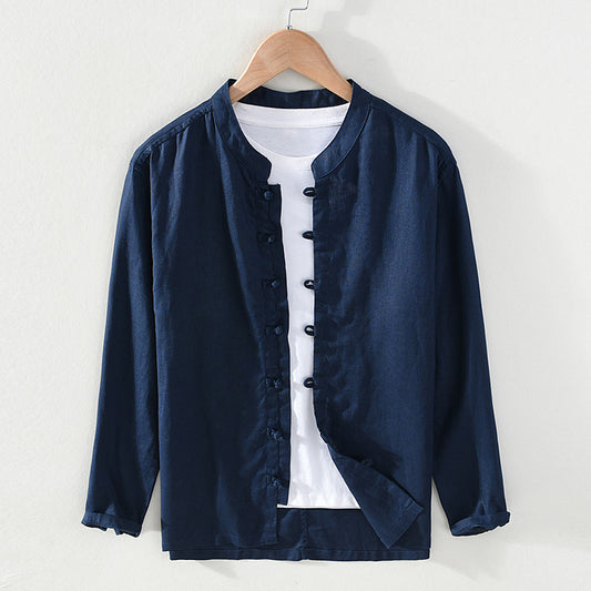 قميص كتان رجالي تصميم اسيوي اكمام طويلة - Lagonna | لاقونا