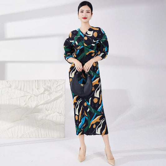 فستان سهره تصميم عصري جذاب لون اسود مع اشكال هندسية - Lagonna | لاقونا