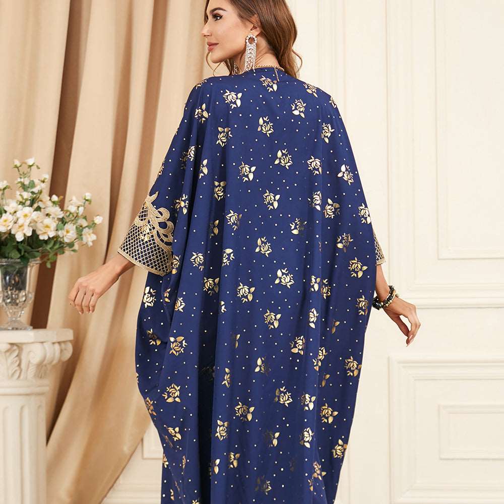 جلابية تصميم دراعة كويتي لون ازرق تطريز ذهبي جلابية تصميم دراعة كويتي لون ازرق تطريز ذهبي