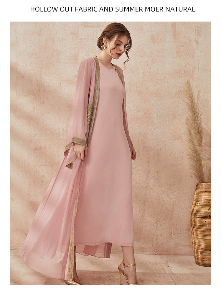 جلابية فخمة وردي قطعتين تطريز ذهبي - Lagonna | لاقونا جلابية فخمة وردي قطعتين تطريز ذهبي - Lagonna | لاقونا