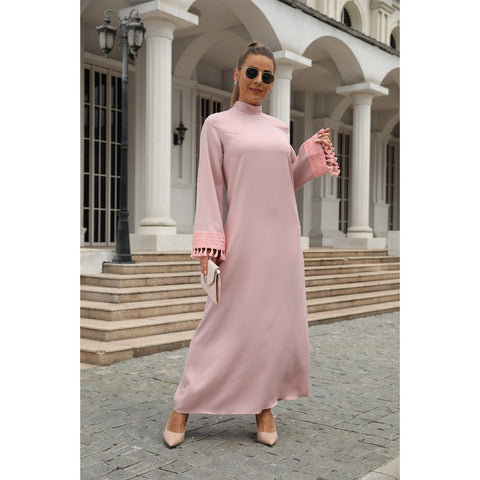 جلابية فستان طويل الأكمام بلون وردي أنيق - Lagonna | لاقونا جلابية فستان طويل الأكمام بلون وردي أنيق - Lagonna | لاقونا