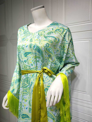 جلابية ستان ميدي بشراشيب جلابية ستان ميدي بشراشيب