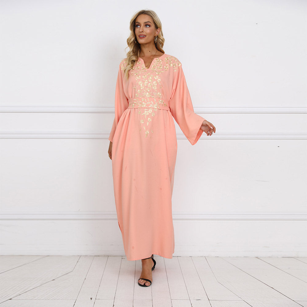 جلابية فستان مطرز بحزام للخصر - Lagonna | لاقونا جلابية فستان مطرز بحزام للخصر - Lagonna | لاقونا