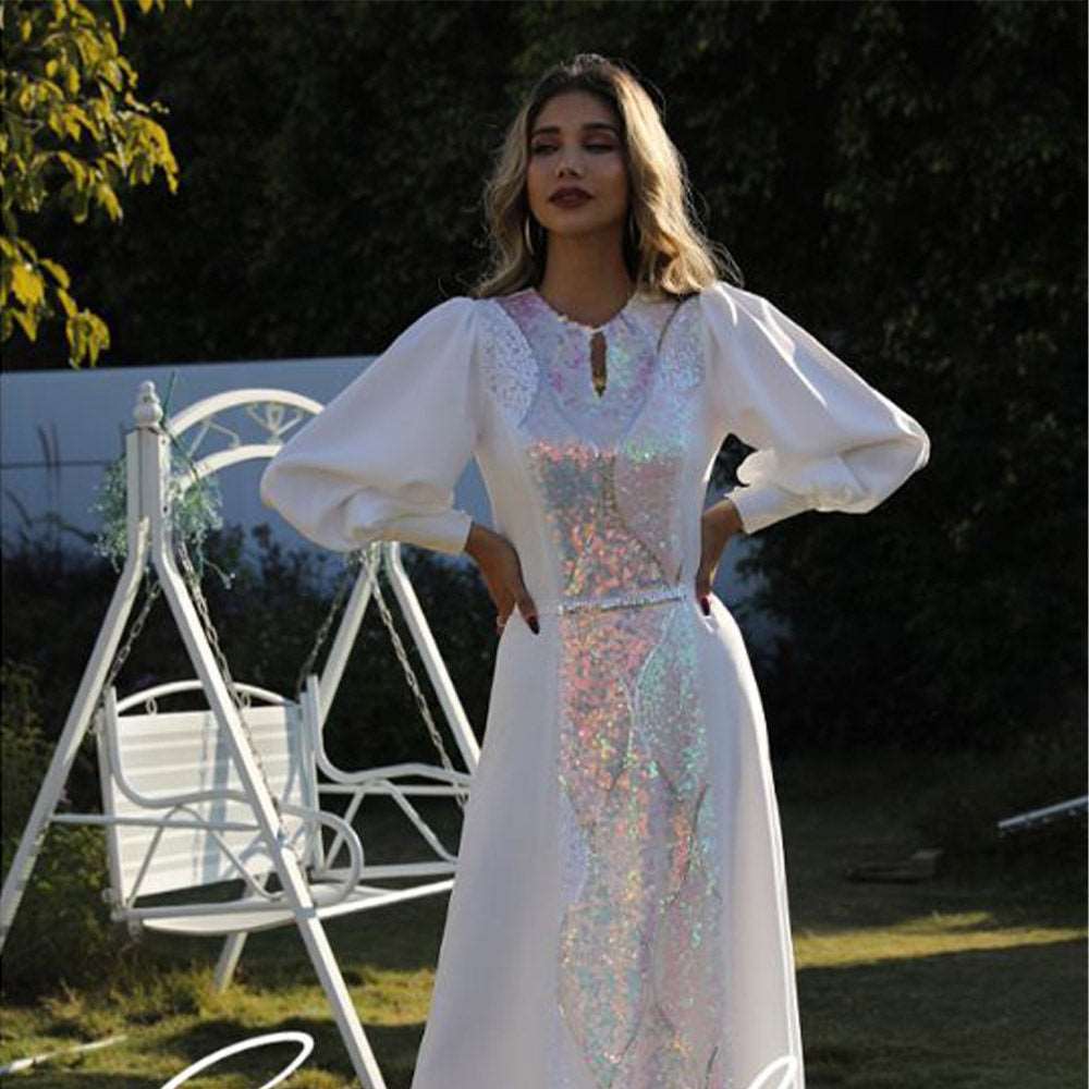 جلابية تصميم فستان ابيض جلابية تصميم فستان ابيض