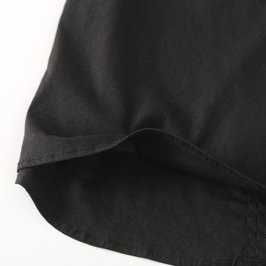 قميص رجالي كتان لون اسود سادة 3 ازارير - Lagonna | لاقونا