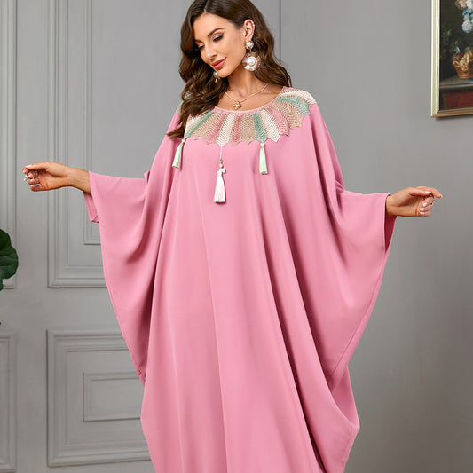 جلابية وردي بشراشيب امامية لون ذهبي - Lagonna | لاقونا