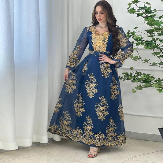 جلابية تطريز ذهبي مع حزام - Lagonna | لاقونا