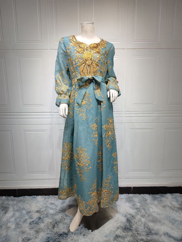 جلابية تطريز ذهبي مع حزام - Lagonna | لاقونا جلابية تطريز ذهبي مع حزام - Lagonna | لاقونا