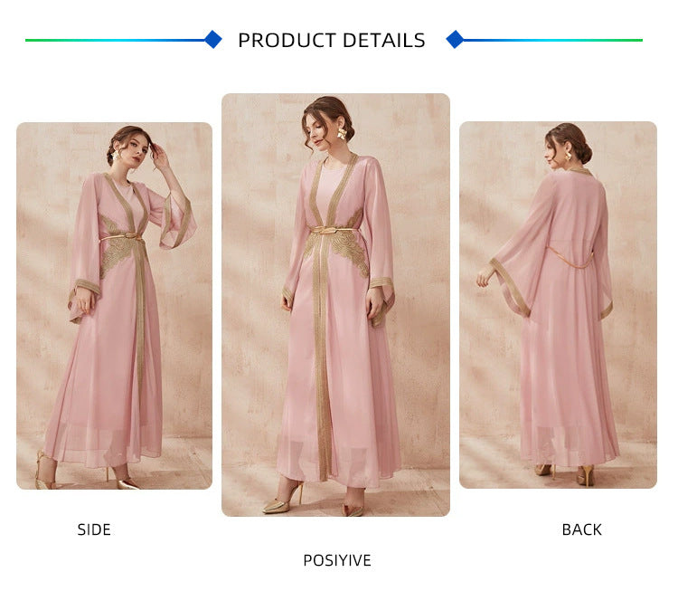 جلابية فخمة وردي قطعتين تطريز ذهبي - Lagonna | لاقونا جلابية فخمة وردي قطعتين تطريز ذهبي - Lagonna | لاقونا