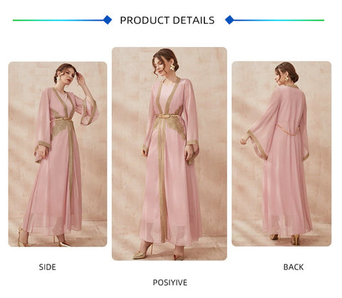 جلابية فخمة وردي قطعتين تطريز ذهبي - Lagonna | لاقونا جلابية فخمة وردي قطعتين تطريز ذهبي - Lagonna | لاقونا