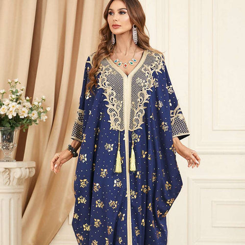 جلابية تصميم دراعة كويتي لون ازرق تطريز ذهبي جلابية تصميم دراعة كويتي لون ازرق تطريز ذهبي