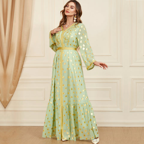 جلابية قفطان تطريز مذهب كشكش - Lagonna | لاقونا جلابية قفطان تطريز مذهب كشكش - Lagonna | لاقونا