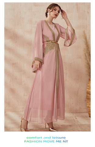 جلابية فخمة وردي قطعتين تطريز ذهبي - Lagonna | لاقونا جلابية فخمة وردي قطعتين تطريز ذهبي - Lagonna | لاقونا