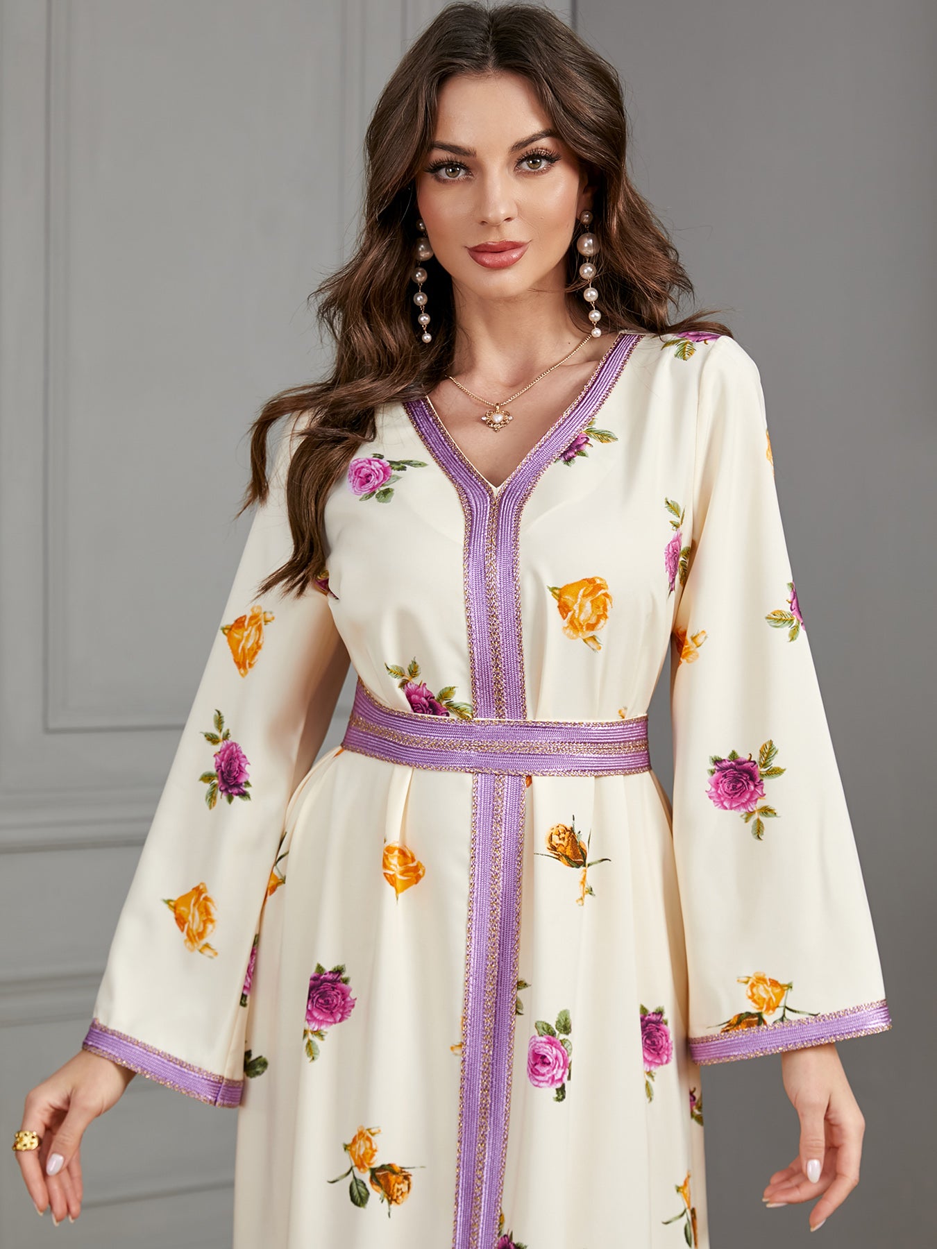 جلابية قفطان مطرزة مشجر - Lagonna | لاقونا جلابية قفطان مطرزة مشجر - Lagonna | لاقونا