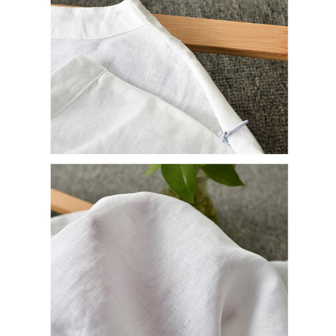 قميص رجالي كتان تصميم شيرت لون ابيض سادة - Lagonna | لاقونا قميص رجالي كتان تصميم شيرت لون ابيض سادة - Lagonna | لاقونا