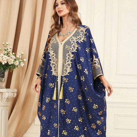 جلابية تصميم دراعة كويتي لون ازرق تطريز ذهبي جلابية تصميم دراعة كويتي لون ازرق تطريز ذهبي