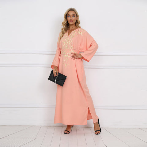 جلابية فستان مطرز بحزام للخصر - Lagonna | لاقونا جلابية فستان مطرز بحزام للخصر - Lagonna | لاقونا