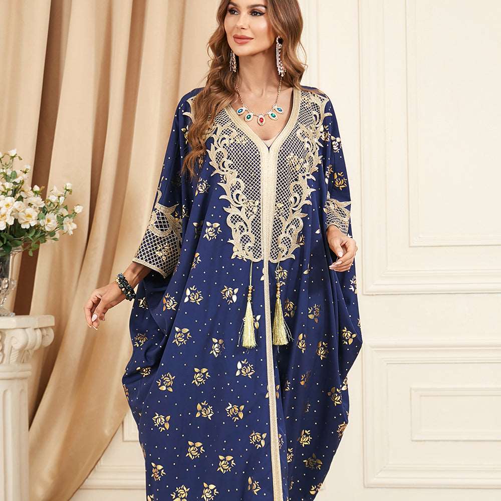 جلابية تصميم دراعة كويتي لون ازرق تطريز ذهبي جلابية تصميم دراعة كويتي لون ازرق تطريز ذهبي