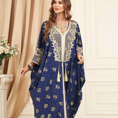 جلابية تصميم دراعة كويتي لون ازرق تطريز ذهبي جلابية تصميم دراعة كويتي لون ازرق تطريز ذهبي