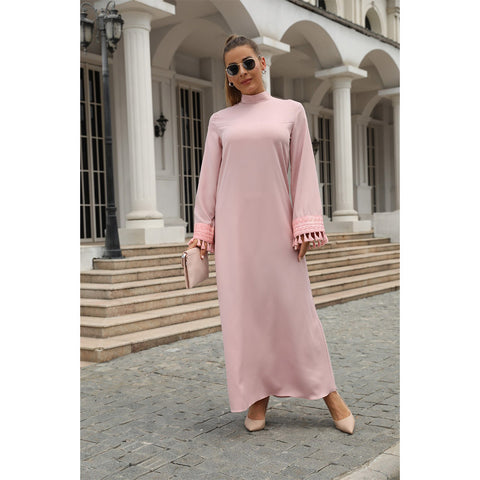 جلابية فستان طويل الأكمام بلون وردي أنيق - Lagonna | لاقونا جلابية فستان طويل الأكمام بلون وردي أنيق - Lagonna | لاقونا