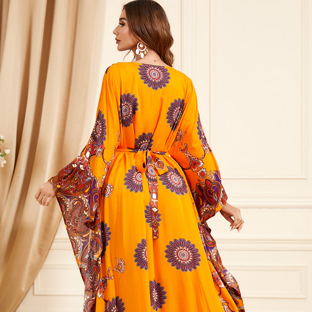 جلابية قطنية مخصرة لون برتقالي مشجرة - Lagonna | لاقونا جلابية قطنية مخصرة لون برتقالي مشجرة - Lagonna | لاقونا