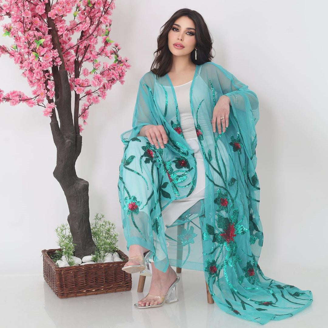 جلابية شيفون مطرز لون ازرق - Lagonna | لاقونا جلابية شيفون مطرز لون ازرق - Lagonna | لاقونا