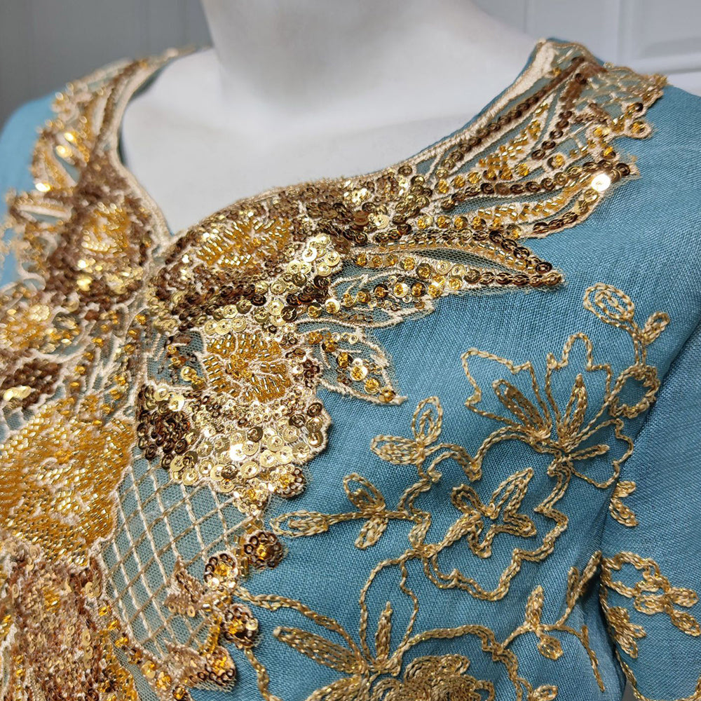 جلابية تطريز ذهبي مع حزام - Lagonna | لاقونا جلابية تطريز ذهبي مع حزام - Lagonna | لاقونا