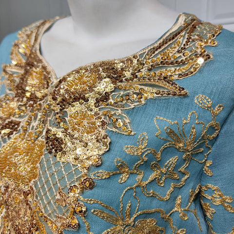 جلابية تطريز ذهبي مع حزام - Lagonna | لاقونا جلابية تطريز ذهبي مع حزام - Lagonna | لاقونا