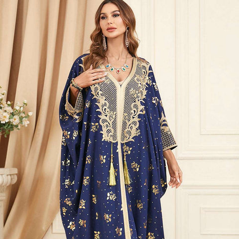 جلابية تصميم دراعة كويتي لون ازرق تطريز ذهبي جلابية تصميم دراعة كويتي لون ازرق تطريز ذهبي