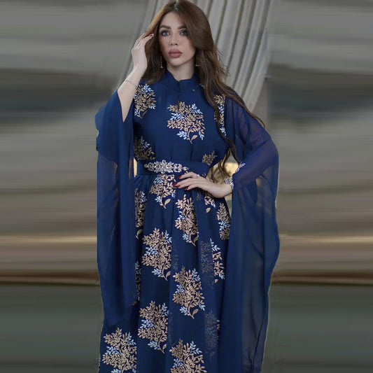 جلابية فستان سهرة لون ازرق مع اكمام كلوش طويلة - Lagonna | لاقونا