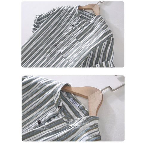 قميص كتان رجالي مخطط اكمام قصيرة - Lagonna | لاقونا قميص كتان رجالي مخطط اكمام قصيرة - Lagonna | لاقونا