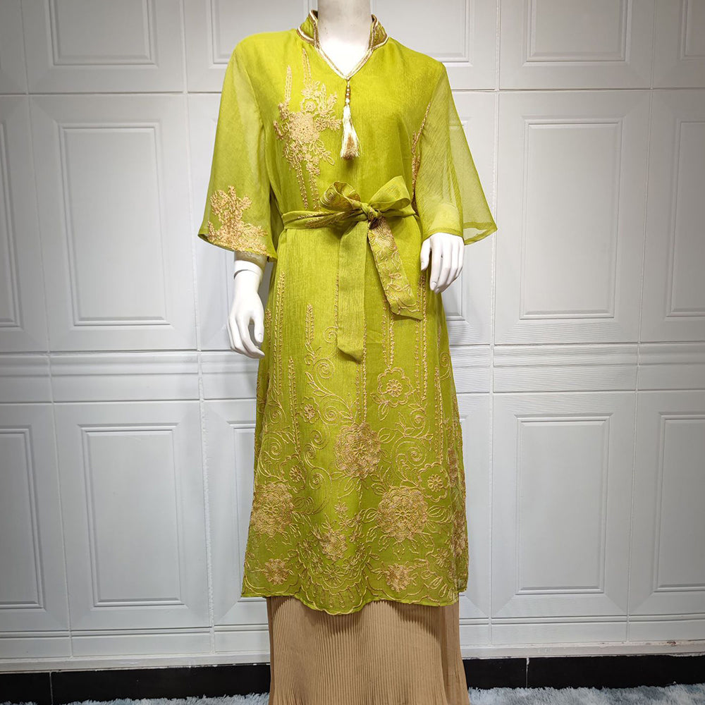 جلابية عصرية مطرزة تنورة كشكش - Lagonna | لاقونا جلابية عصرية مطرزة تنورة كشكش - Lagonna | لاقونا