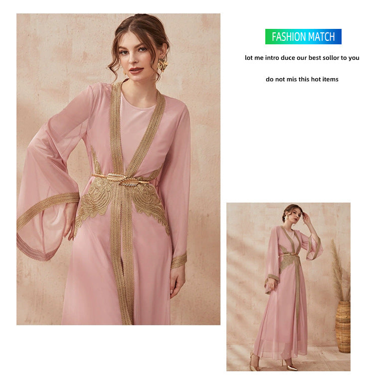 جلابية فخمة وردي قطعتين تطريز ذهبي - Lagonna | لاقونا جلابية فخمة وردي قطعتين تطريز ذهبي - Lagonna | لاقونا