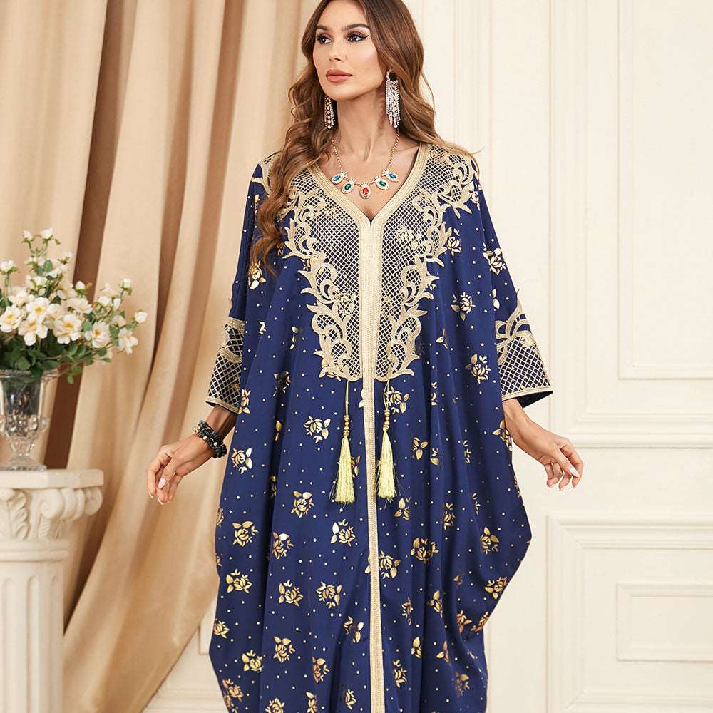جلابية تصميم دراعة كويتي لون ازرق تطريز ذهبي جلابية تصميم دراعة كويتي لون ازرق تطريز ذهبي