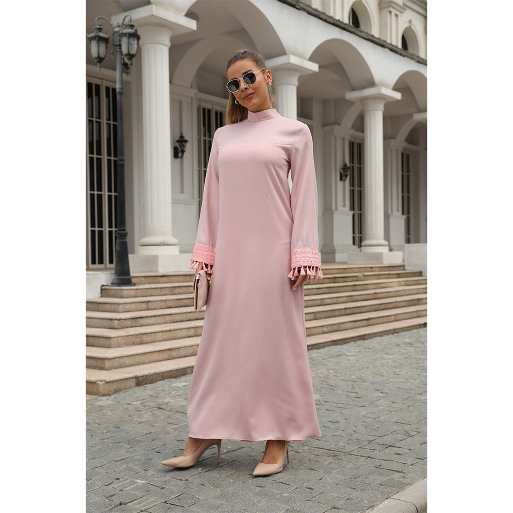 جلابية فستان طويل الأكمام بلون وردي أنيق - Lagonna | لاقونا جلابية فستان طويل الأكمام بلون وردي أنيق - Lagonna | لاقونا