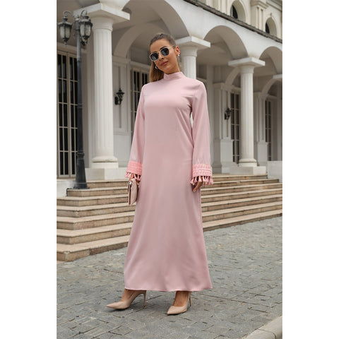 جلابية فستان طويل الأكمام بلون وردي أنيق - Lagonna | لاقونا جلابية فستان طويل الأكمام بلون وردي أنيق - Lagonna | لاقونا