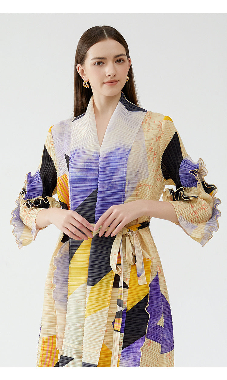 فستان نمط الازياء الكورية مع حزام و الوان متناغمه - Lagonna | لاقونا