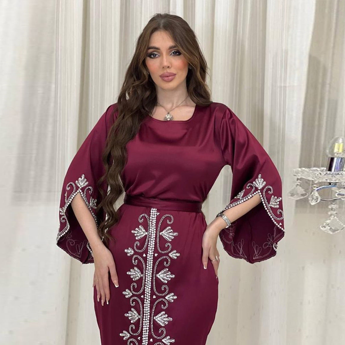 جلابية تطريز حديث مع حزام - Lagonna | لاقونا جلابية تطريز حديث مع حزام - Lagonna | لاقونا