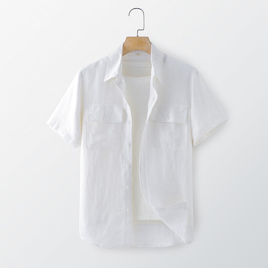 قميص كتان رجالي اكمام قصيرة جيوب امامية بازرار - Lagonna | لاقونا