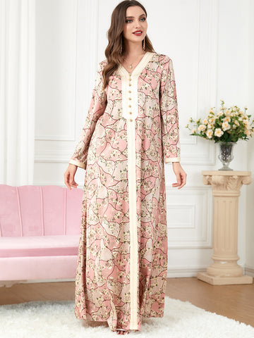 جلابية مشجرة تفاحي و وردي - Lagonna | لاقونا جلابية مشجرة تفاحي و وردي - Lagonna | لاقونا