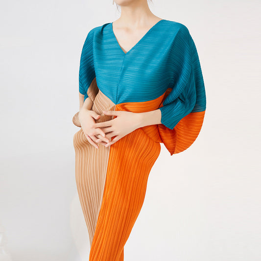 فستان برتقالي بتصميم عصري مدمج مع الوان - Lagonna | لاقونا