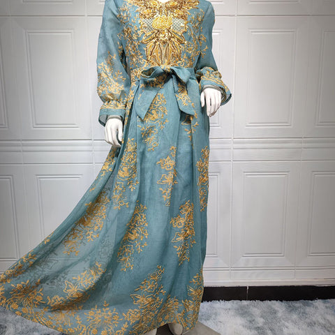 جلابية تطريز ذهبي مع حزام - Lagonna | لاقونا جلابية تطريز ذهبي مع حزام - Lagonna | لاقونا