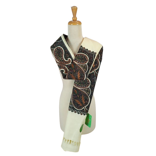 شال كشميري ابيض فاخر مطرز - Lagonna | لاقونا