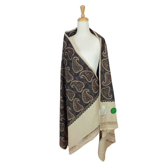 شال كشميري فاخر بني مطرز شرقي طول مترين - Lagonna | لاقونا