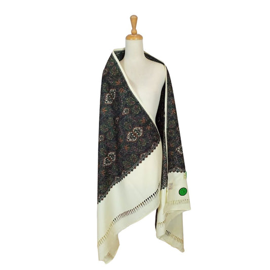 شال كشميري فاخر ابيض مطرز شرقي طول مترين - Lagonna | لاقونا