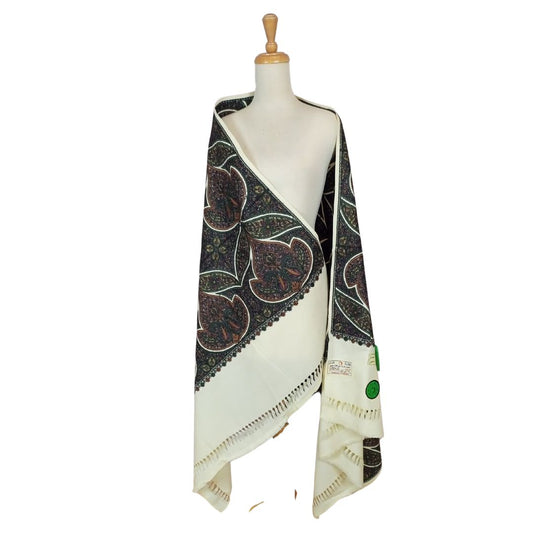 شال كشميري فاخر ابيض تطريز شرقي طول مترين - Lagonna | لاقونا