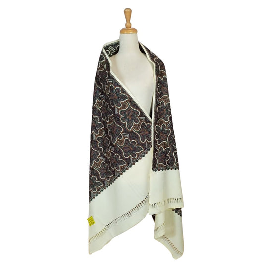 شال كشميري ابيض تطريز شرقي طول مترين - Lagonna | لاقونا