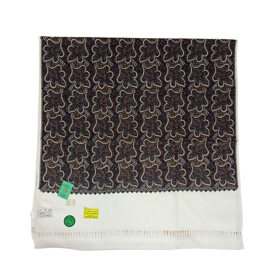 شال كشميري ابيض تطريز شرقي طول مترين - Lagonna | لاقونا